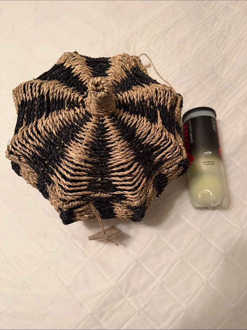 Handwoven Seagrass Storage Basket with Lid - Black and Natural